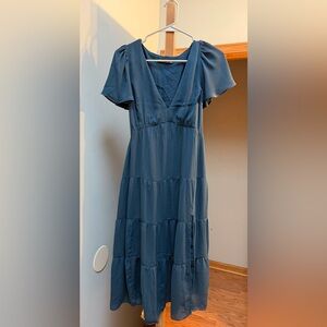Abercrombie & Fitch Teal V-Neck Tiered Midi Dress